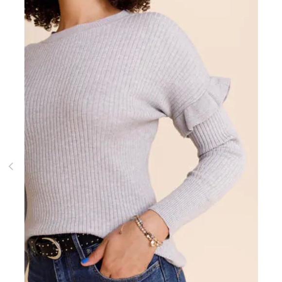 Franchesca’s Gray Chris Flounced Ribbed Sweater - Picture 4 of 6